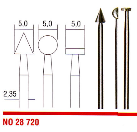 Stopkové frézy z wolfrám-vanádiovej ocele 5,0mm - kužeľ, guľa, disk