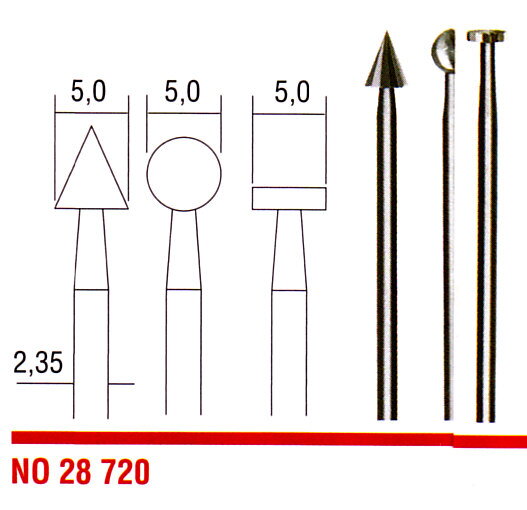 Stopkové frézy z wolfrám-vanádiovej ocele 5,0mm - kužeľ, guľa, disk